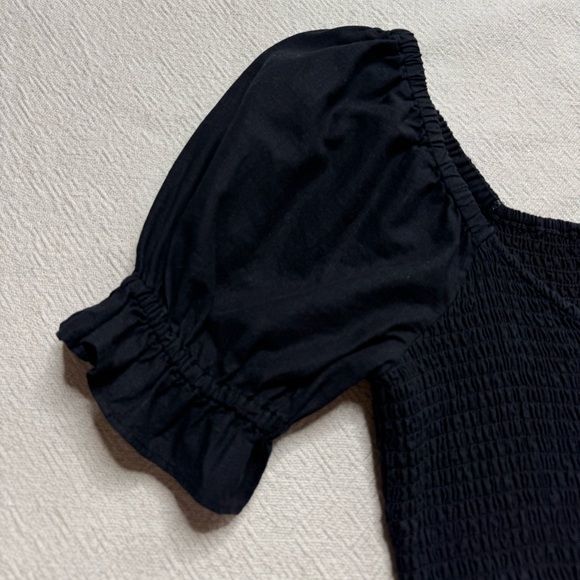 Madewell Lucie Black Linen Smocked Milkmaid Mini Dress S - Picture 5 of 8